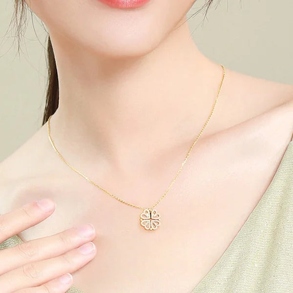 Heart Shaped Four Leaf Clover Pendant Necklace Silver Gold Jewelry Zircon Women Love Clavicle Chain Gifts Openable ChokerJewelry