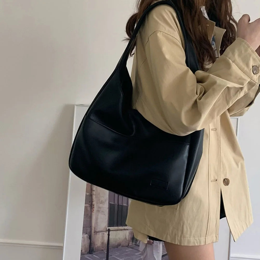 Women PU Leather Shoulder Bag Casual Retro Tote Handbag Large Capacity Top Handle Bag Satchel Armpit Bag Fall Winter Bag