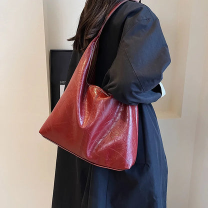 Soft PU Leather Quality Underarm Bag Vintage Wine Red Ladies Shoulder Bag Commuter Large Handbag 2pcs Women's Versatile Tote Bag