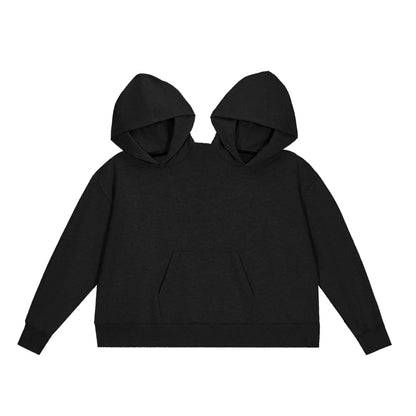 Creative Couple's Double-person Hooded Sweatshirt Loose-fit Solid Color Sweatshirt Intimate Apparel For Two People