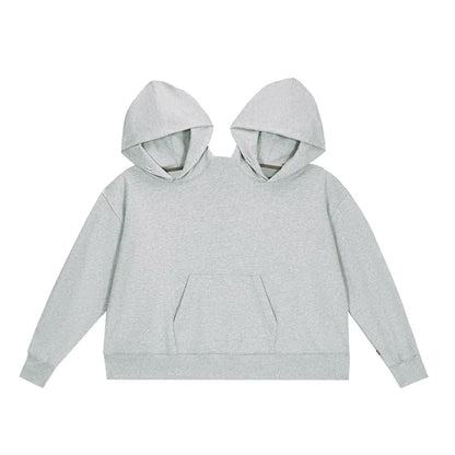 Creative Couple's Double-person Hooded Sweatshirt Loose-fit Solid Color Sweatshirt Intimate Apparel For Two People