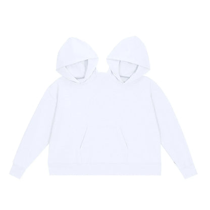 Creative Couple's Double-person Hooded Sweatshirt Loose-fit Solid Color Sweatshirt Intimate Apparel For Two People