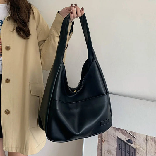 Women PU Leather Shoulder Bag Casual Retro Tote Handbag Large Capacity Top Handle Bag Satchel Armpit Bag Fall Winter Bag