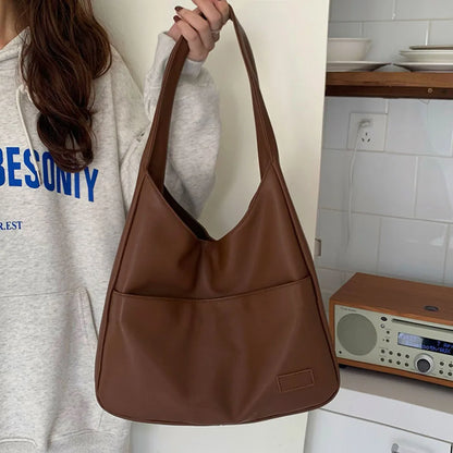 Women PU Leather Shoulder Bag Casual Retro Tote Handbag Large Capacity Top Handle Bag Satchel Armpit Bag Fall Winter Bag